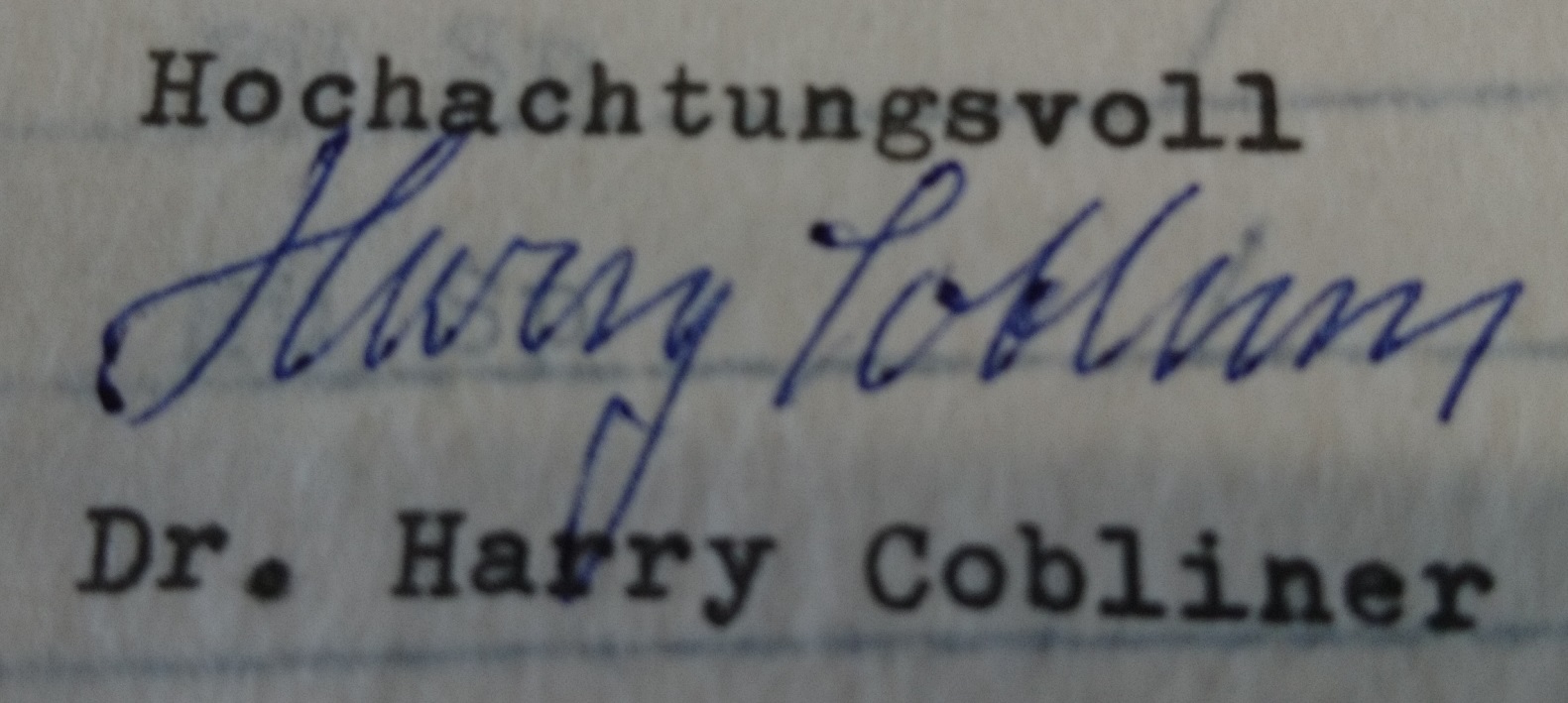 Dr. med. Harry Cobliner's signature 1956