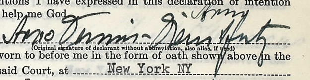 Unterschrift. Quelle Einbürgerungsantrag USA 1940. 