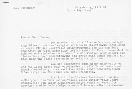 Brief Paul Rosengarts an Hermann Hesse 1961. Quelle: Schweizerische Nationalbibliothek NB
