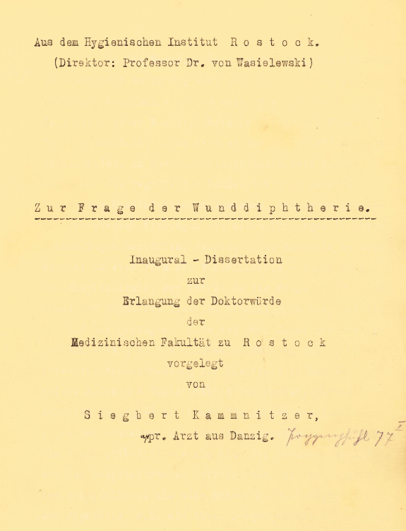 Dissertation 1919. Quelle: UnivArchiv Rostock