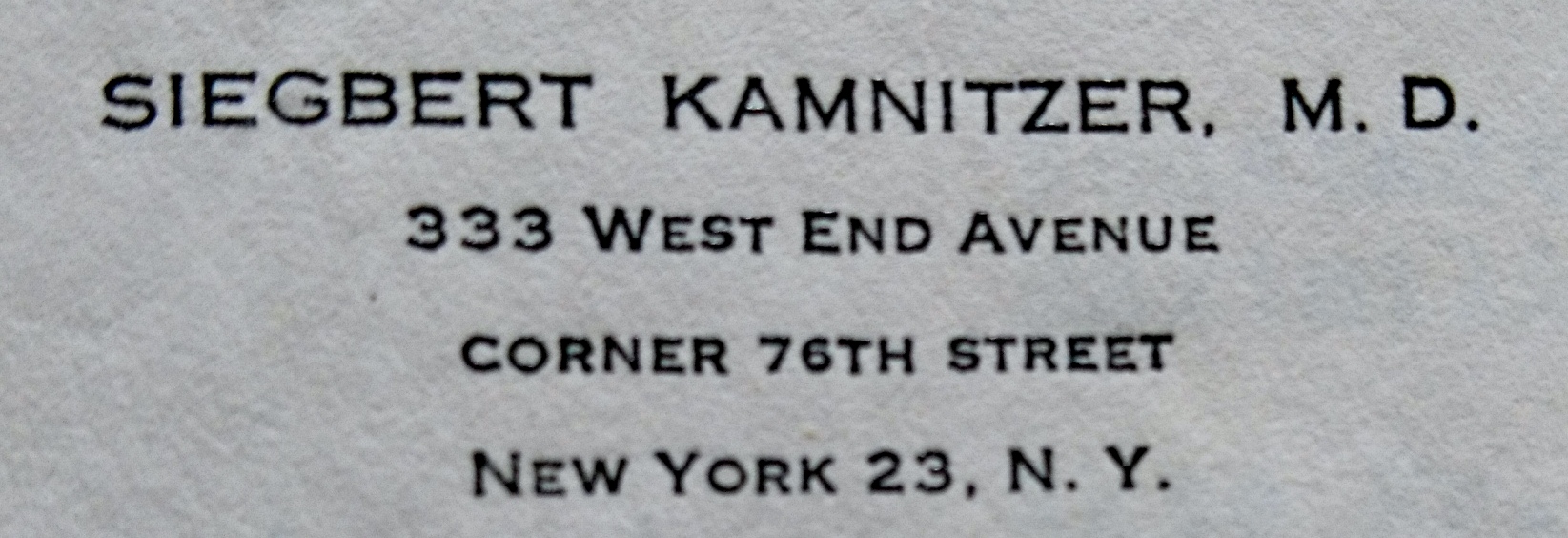 Briefkopf Siegbert Kamnitzer, New York 1954, Quelle: Entschädigungsbehörde Rheinland-Pfalz, Entschädigungsakte Dr. med. S.Kamnitzer